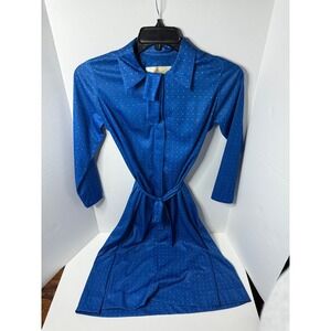 British Lady Vintage Dress Polka Dot Tie Waist Long Sleeve Blue 12 1/2